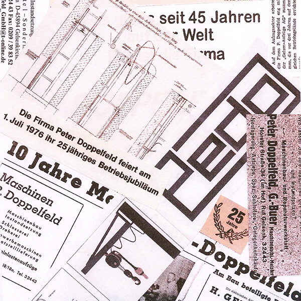 Collage aus Zeitungsartikeln über Maschinenbau Doppelfeld